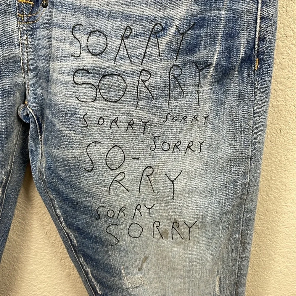 New PRPS Windsor Tapered Skinny Fit Jeans Sorry Graffiti Writing Sz 34